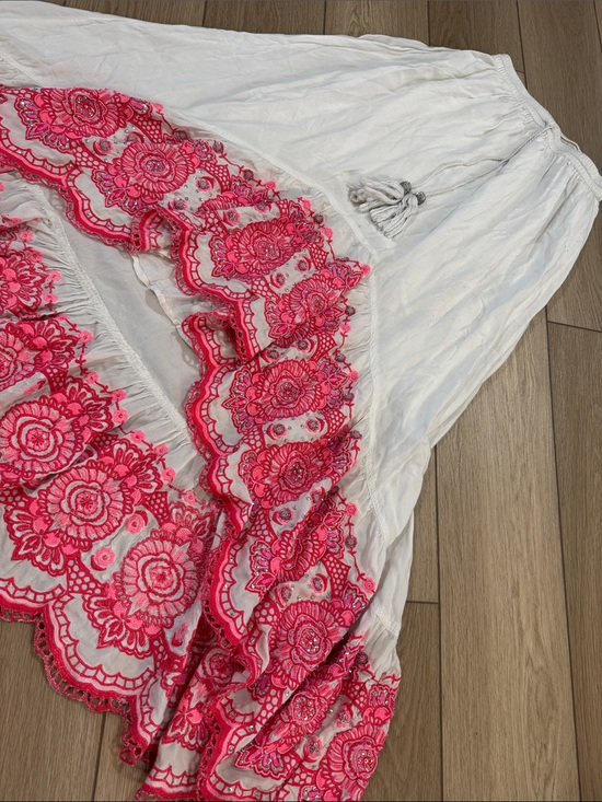 Dresses & Skirts - High Low Beaded Embroidered Maxi Skirt Sz M Preppy Beachy Flowy Pink Sparkle